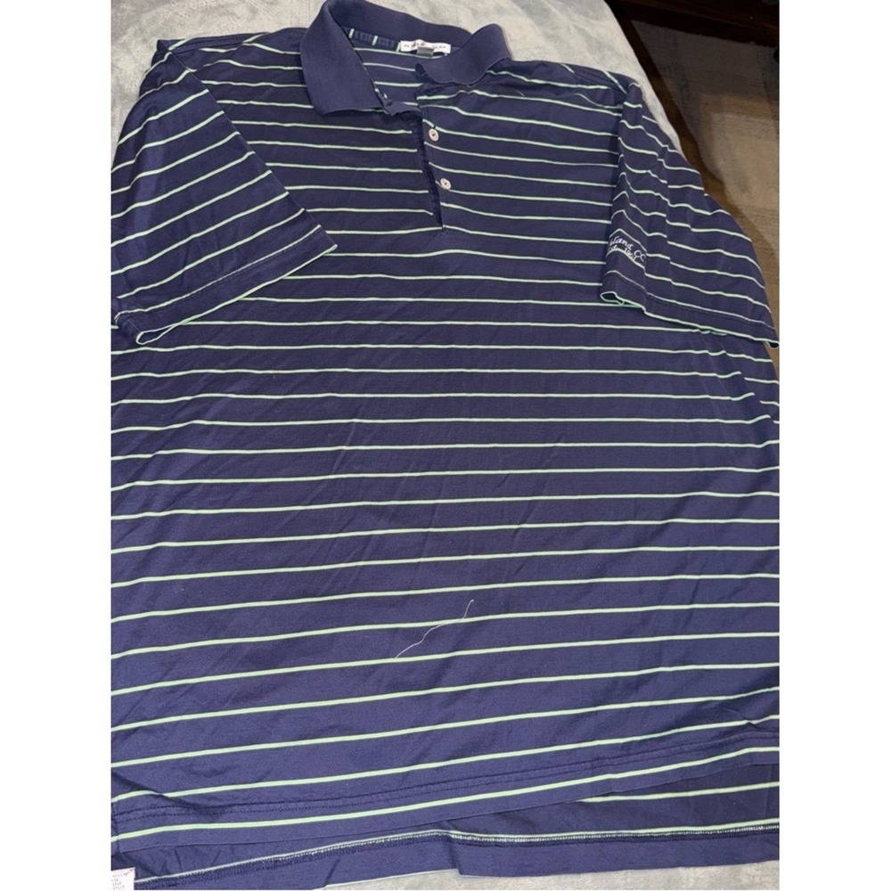 Peter Millar Men's Navy Polo with Light Green Stripes XL‎